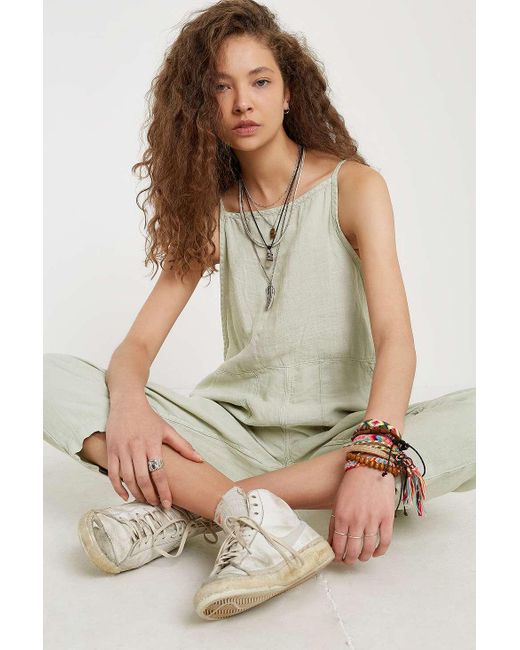 Urban Outfitters Green Uo Misty Linen Jumpsuit - Womens Xs