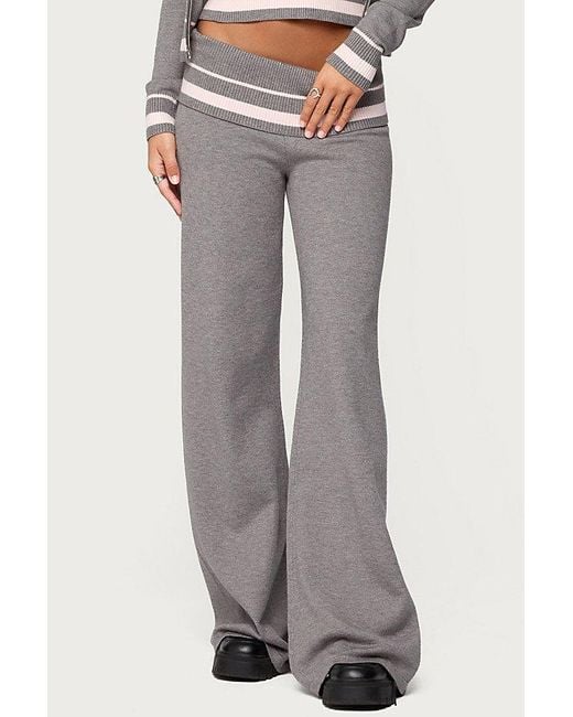 Edikted Gray Kaliya Stripey Fold Over Knit Pants