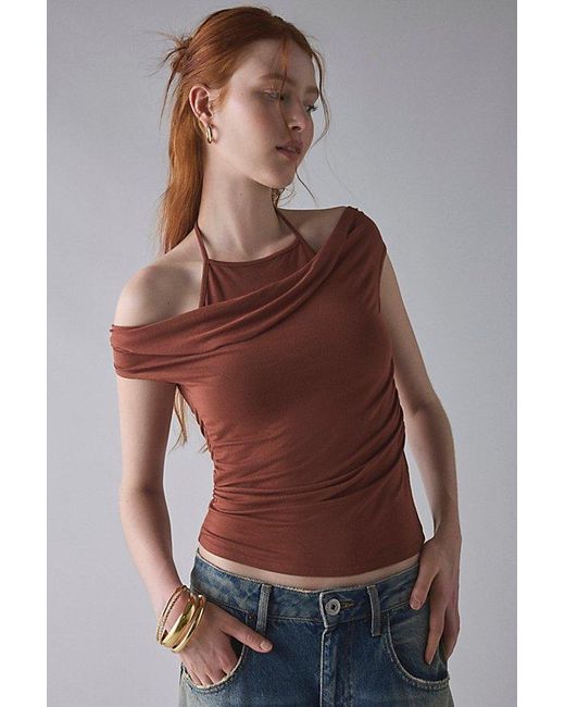 Urban Outfitters Brown Uo Marni Short Sleeve Layered Twofer Crop Top