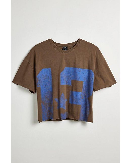 Urban Outfitters Blue Lucky Number Cropped V-Neck Tee for men