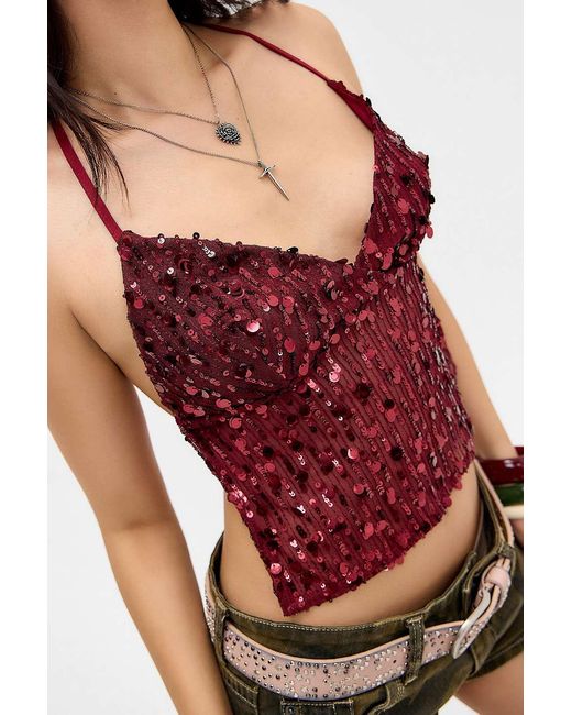 Kimchi Blue Red Sequin Halter Top