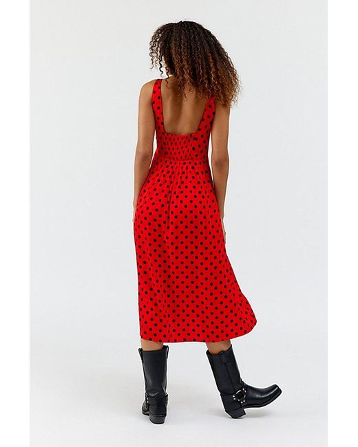 Urban Outfitters Red Uo Lydia Polka Dot Midi Dress