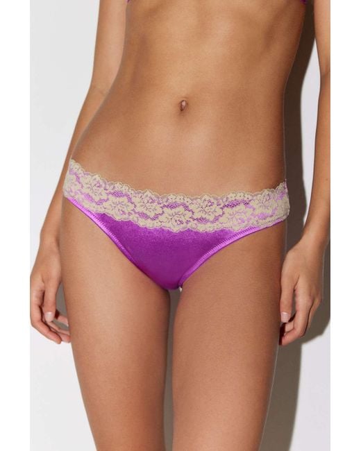 Out From Under Izora Satin & Lace Bikini In Purple,at Urban Outfitters