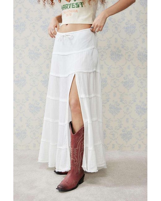 Urban Outfitters White Uo Sadie Tiered Maxi Skirt