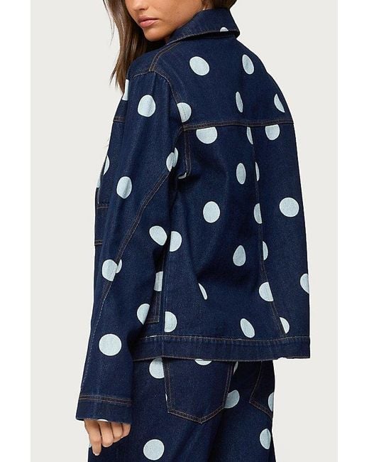 Edikted Blue Leyah Polka Dot Oversized Denim Jacket
