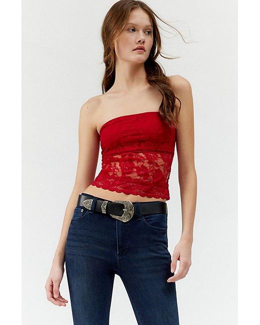 Urban Renewal Red Remnants Lace Tube Top