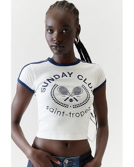 Urban Outfitters Gray Sunday Club Saint Tropez Ringer Tee