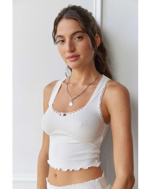 Out From Under Gray Sweet Dreams Lace-trim Tank Top In White,at Urban Outfitters