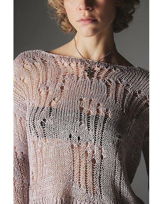 Silence + Noise Gray Nora Sparkly Open-Knit Sweater