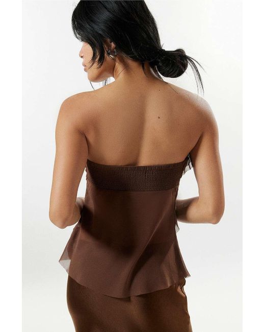 Urban Outfitters Brown Uo Misha Chiffon Strapless Blouse