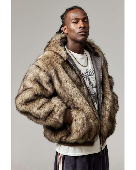 BDG Dark Brown Silvio Faux Fur Hoodie for men