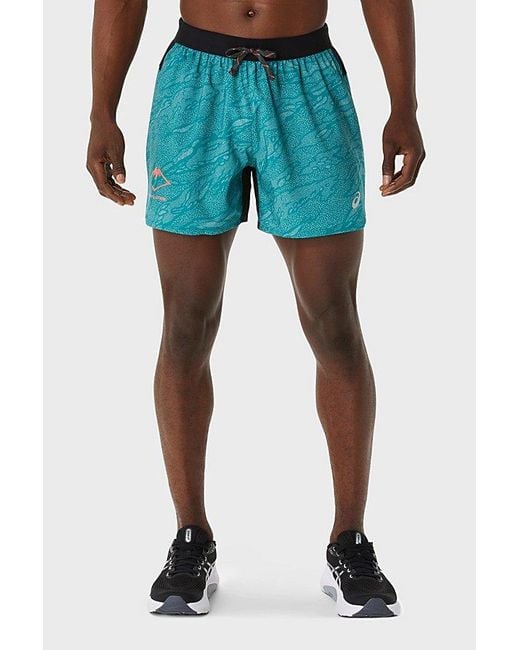 Asics Blue Fujitrail Printed 5In Running Short for men