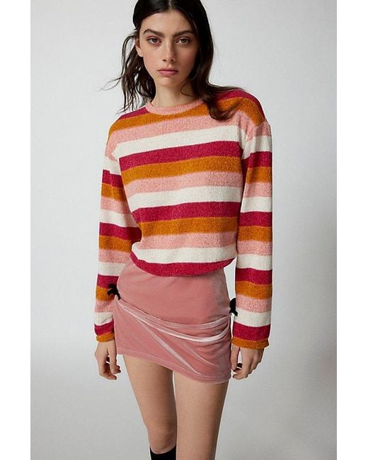 Urban Renewal Red Remnants Wide Stripe Chenille Cropped Sweater
