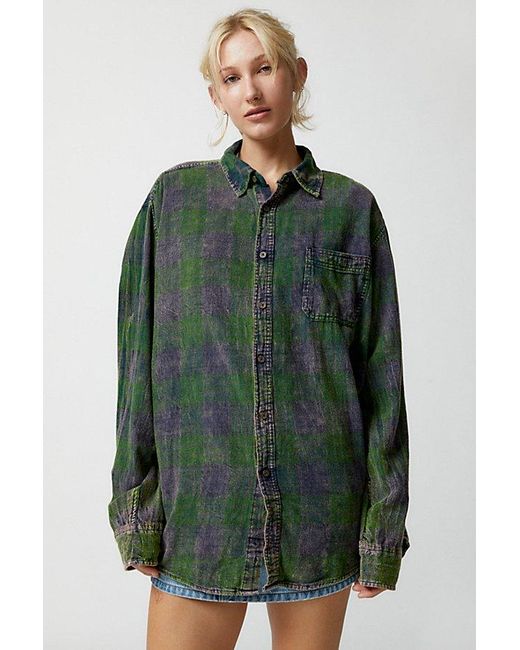 Urban Renewal Green Vintage Acid Wash Flannel Shirt