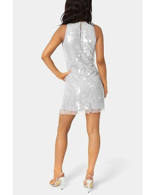 bebe silver sequin dress Bebe Clear Sequin Dress in Metallic