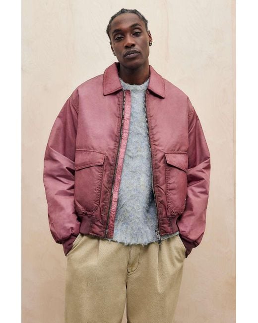 BDG Pink Red Ruari Bomber Jacket for men