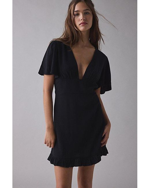 Kimchi Blue Black Dinner Date Plunging Flutter Sleeve Mini Dress