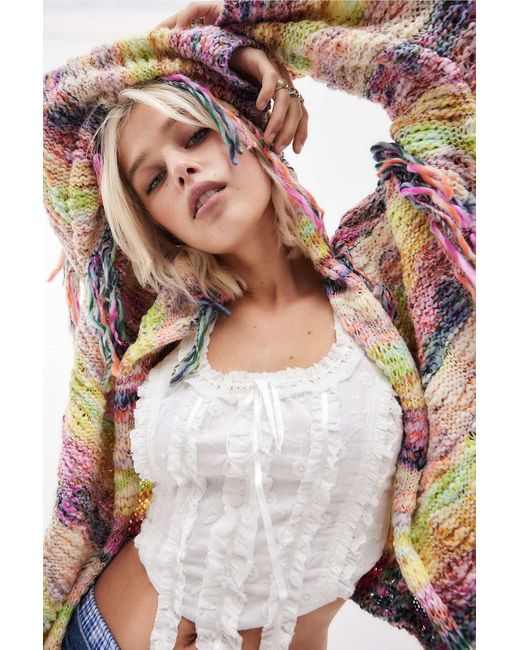 Kimchi Blue Multicolor Space-dye Knit Fringed Hoodie Xs At Urban Outfitters