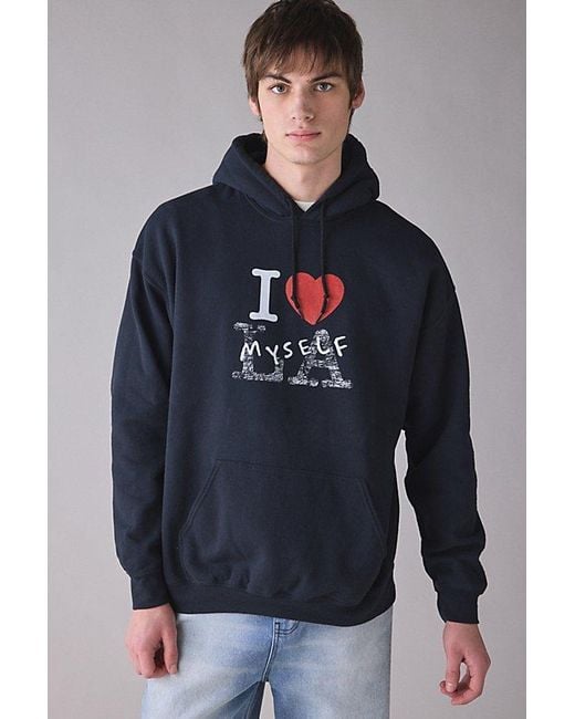 Urban Outfitters Blue I Heart Myself Graphic Hoodie Sweatshirt for men