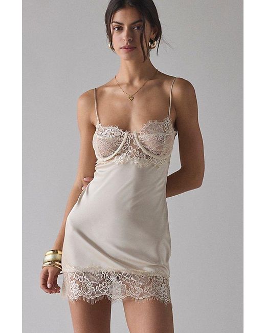 Lioness Angelic Lace Trim Babydoll Satin Slip in White | Lyst Lioness Angelic Lace Trim Babydoll Satin Slip in White | Lyst