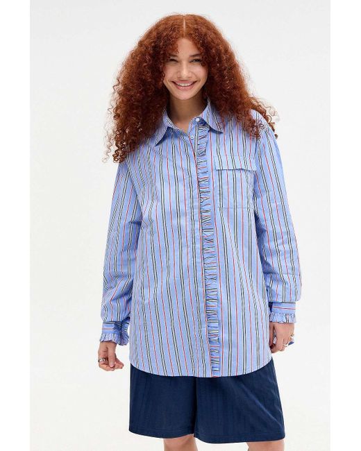 Damson Madder Blue Kylie Stripe Ruffle Shirt