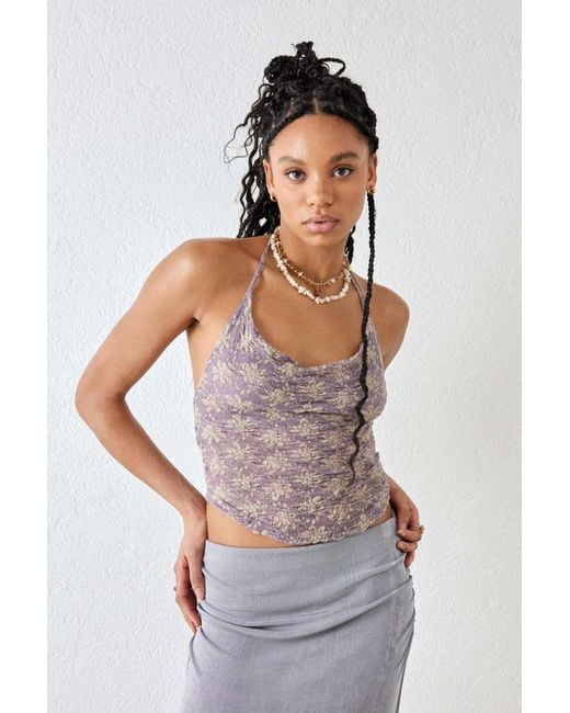 Urban Outfitters Purple Uo Floral Eloise Cowl Neck Top