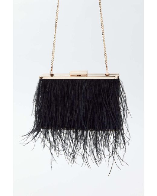 OLGA BERG Estelle Feather Clutch Bag in Black | Lyst