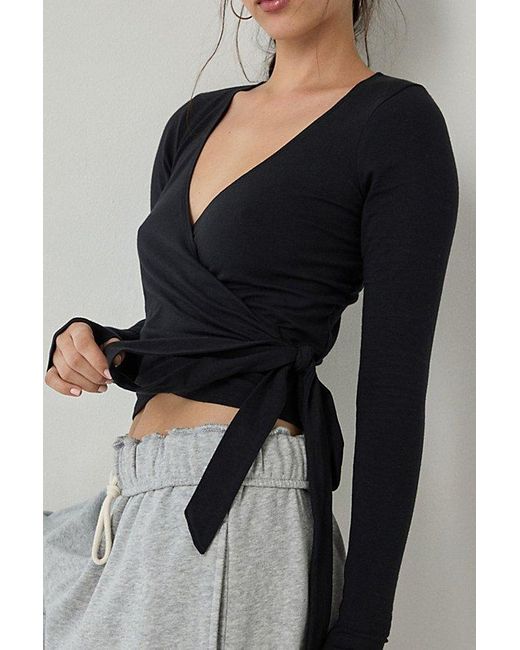 Out From Under Black Bec Long Sleeve Ballet Wrap Top