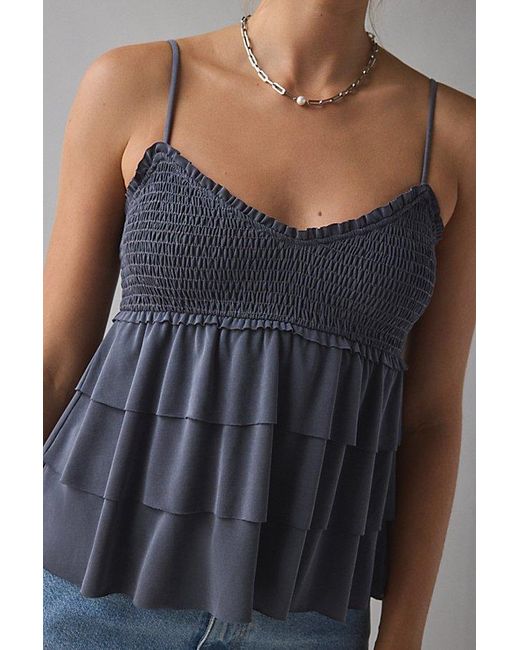 Kimchi Blue Blue Heidi Smocked Tiered Ruffle Babydoll Tank Top