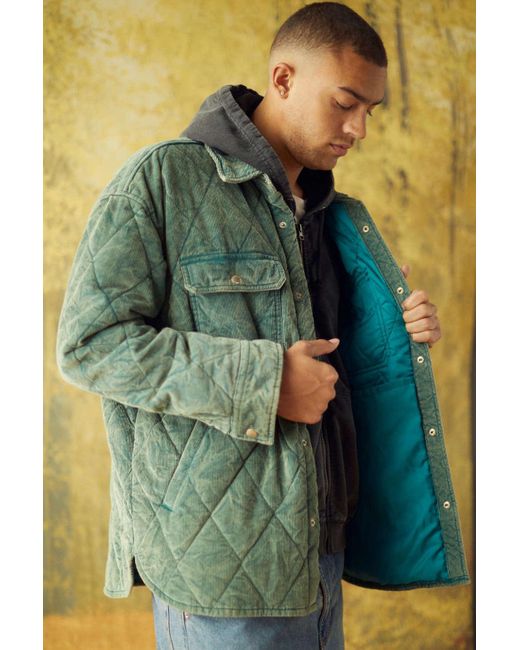 BDG Green Cord Quilted Shirt Jacket for men