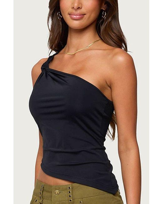 Edikted Black Knotted One Shoulder Asymmetric Top