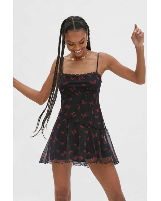 Urban Outfitters Black Uo Moxie Mesh Mini Slip Dress