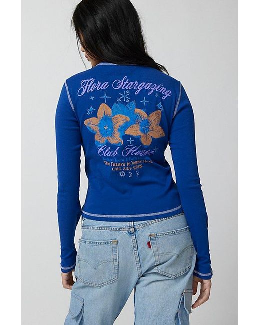 Urban Outfitters Blue Floral Stargaze Clubhouse Long Sleeve Tee