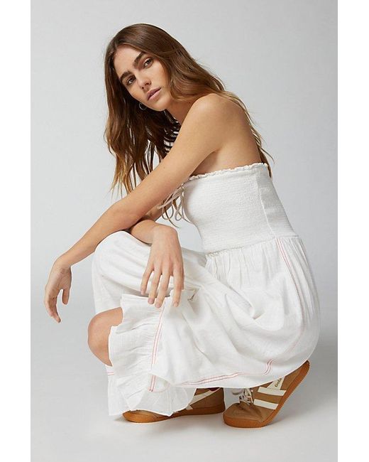 Urban Outfitters White Uo Penny Smocked Midi Dress
