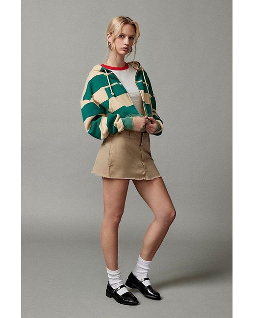 BDG Green Leah Stripe Zip-Up Hoodie Sweatshirt