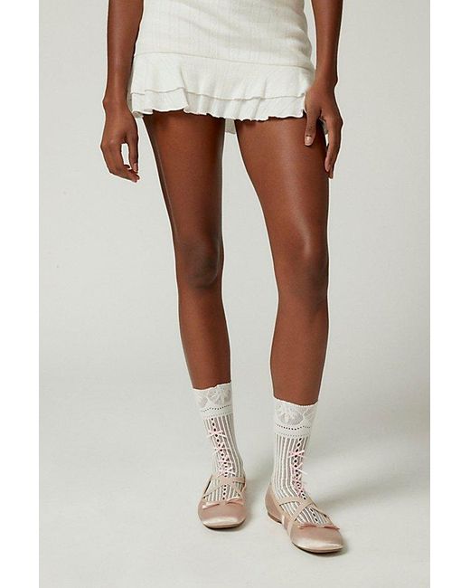Urban Outfitters White Bow Pointelle Mid-Calf Sock