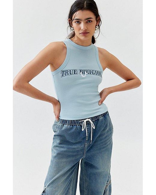 True Religion Blue Embroidered Logo Tank Top