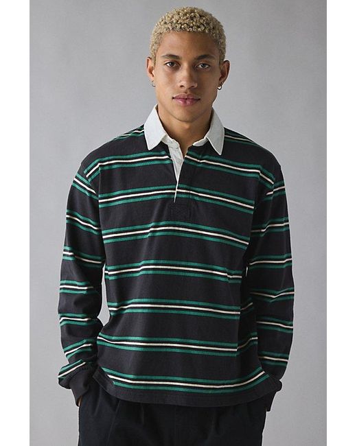 Urban Outfitters Green Uo Striped Long Sleeve Rugby Tee for men