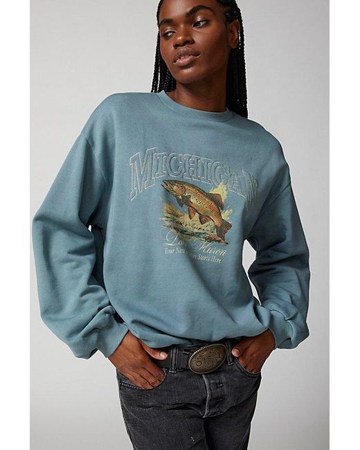 Urban Outfitters Blue Michigan Lake Huron Embroidered Sweatshirt