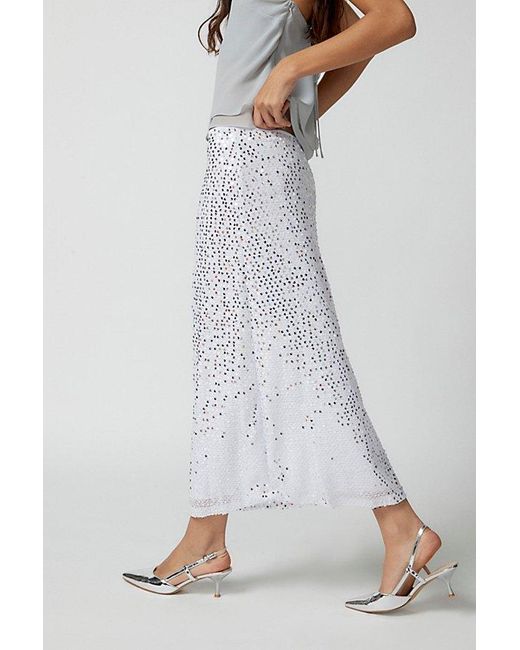 Motel White Uo Exclusive Tresha Sequin Midi Skirt