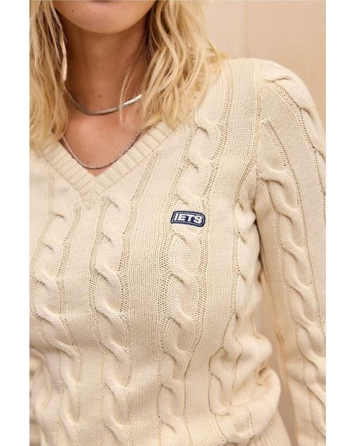iets frans Natural Blaire V-neck Cable Knit Jumper