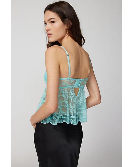 Out From Under Blue Cherie Sheer Lace Cropped Babydoll Cami