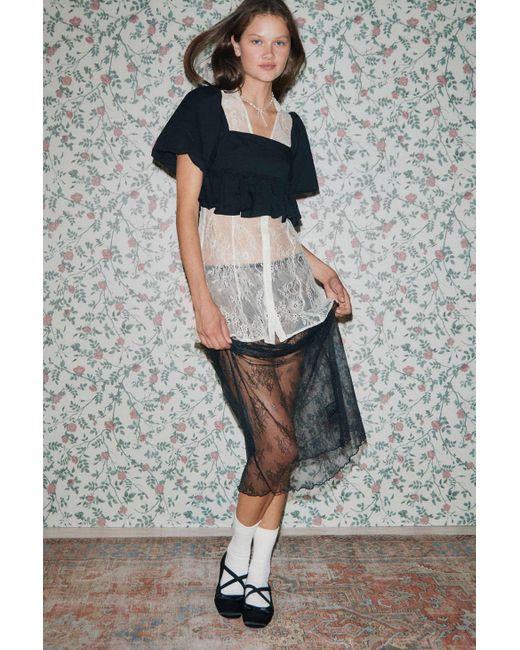 Urban Outfitters Uo Jules Sheer Lace Midi Skirt In Black,at
