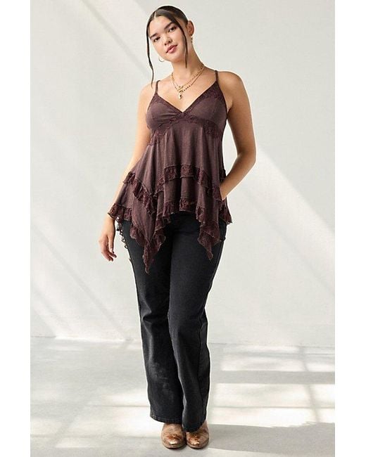 Kimchi Blue Brown Asterid Lace Trim Asymmetric Babydoll Cami