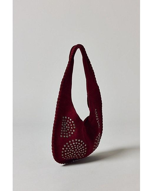 Silence + Noise Red Ivy Studded Suede Hobo Bag