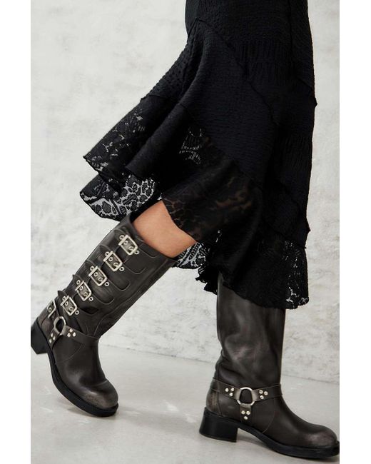 Urban Outfitters Uo Black Asymmetrical Textured Prairie Midi Skirt