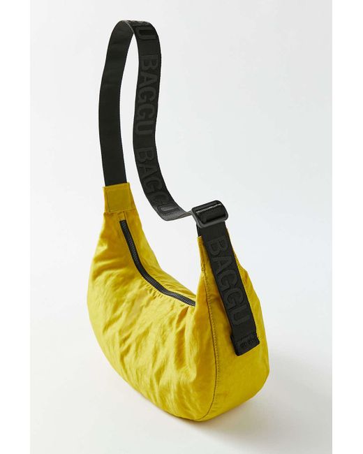 BAGGU Synthetic Medium Nylon Crescent Bag in Yellow Lyst