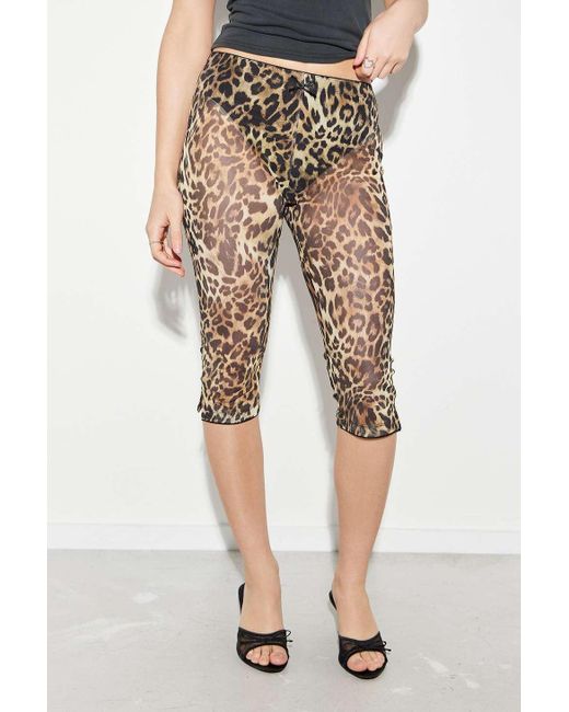 Urban Outfitters Natural Uo Leopard Print Mesh Capri Pants