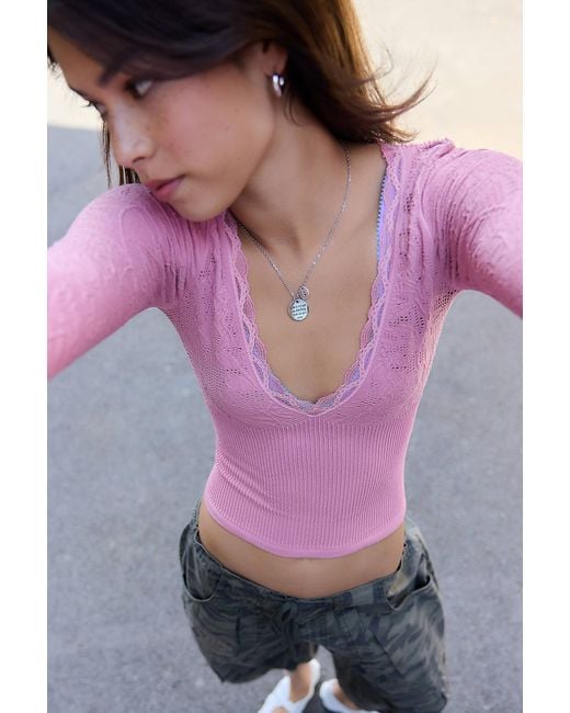 Out From Under Purple Textured Floral Top