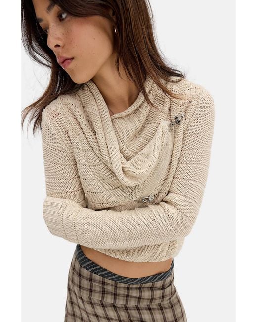 Urban Outfitters Natural Uo Asymmetric Clasp Cardigan